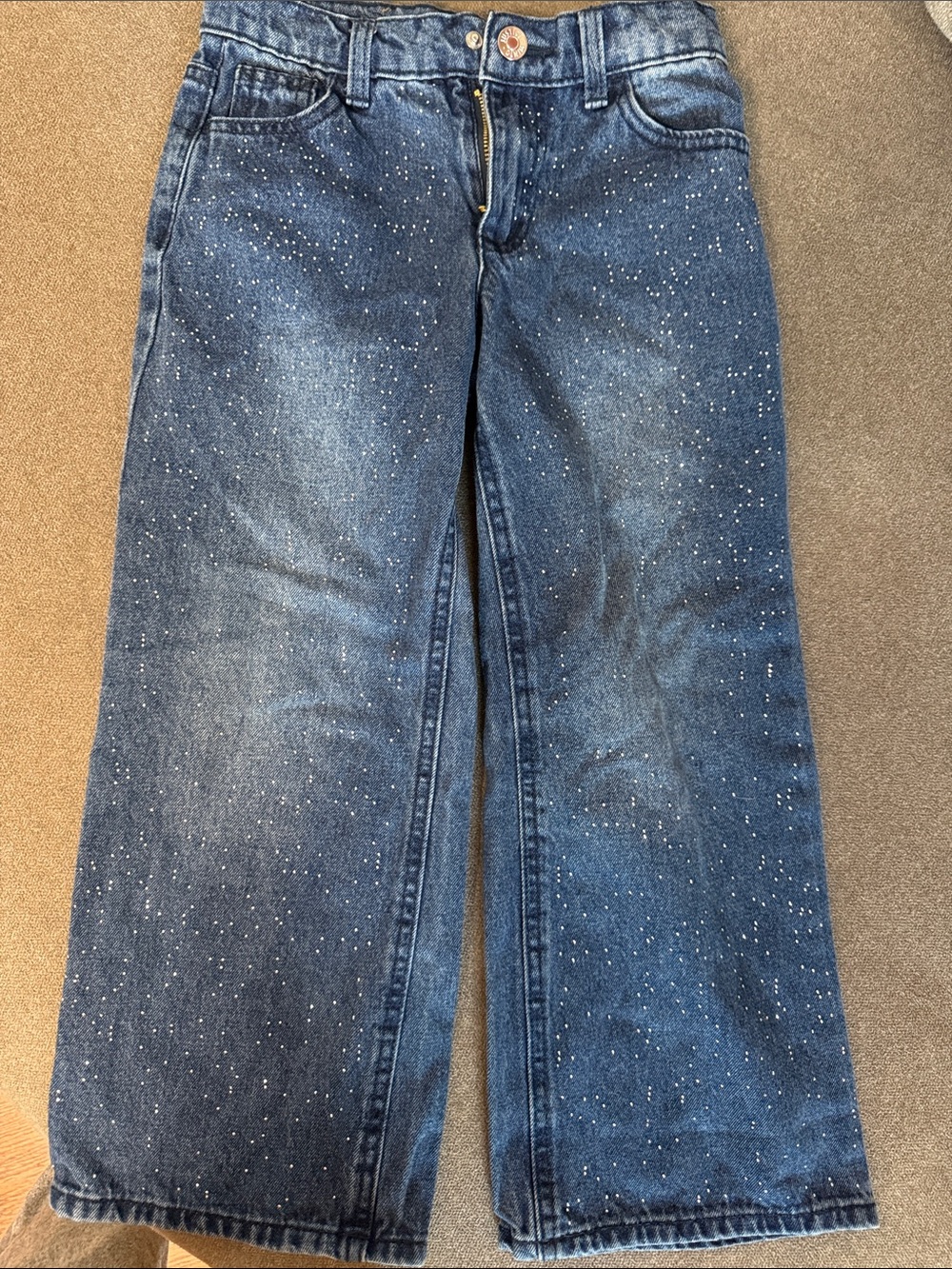 Justice Dark Blue Wide-Leg Jeans with Silver Sparkles